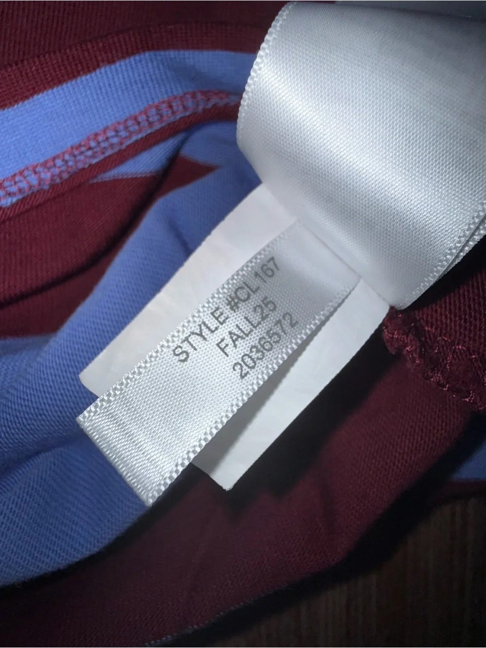 J. Crew Women’s Light Blue and Burgundy Striped Rugby Polo with White Collar